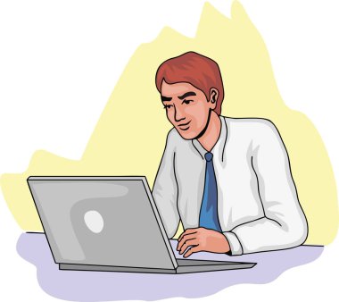 iş illüstrasyon, dostum bir dizüstü bilgisayar arkasında bir kravat düz
