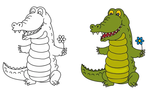Kolorowanki Dla Dzieci Śmieszne Zwierzęta Krokodyl — Wektor stockowy