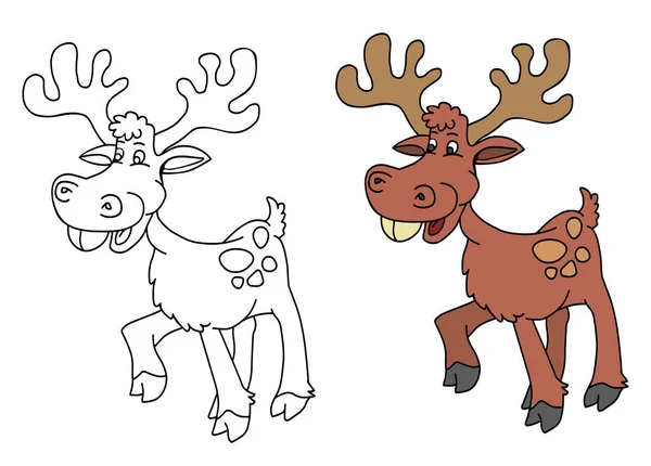 面白い動物 鹿と子供のための着色のページ — ストックベクタ