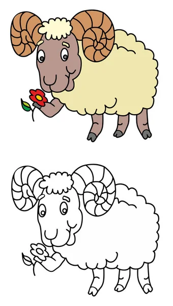 変な動物 羊と子供のための着色のページ — ストックベクタ