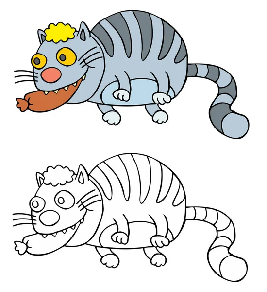 Розмальовки Дітей Смішними Тваринами Кішка Ковбасою — стоковий вектор