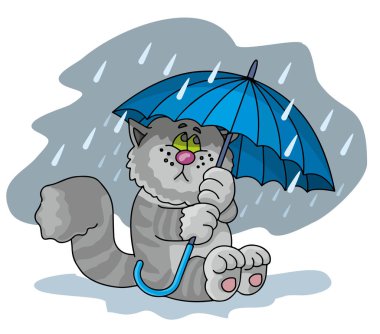 çocuk şemsiye ile kedi komik hayvanlarla için sayfaları renklendirme