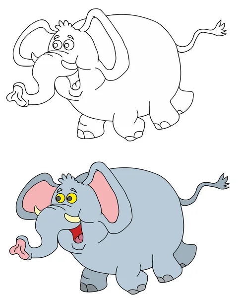 面白い動物 象と子供のための着色のページ — ストックベクタ