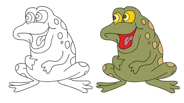 面白い動物と子供のためのぬり絵面白いカエル — ストックベクタ