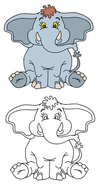 面白い動物と子供のためのぬり絵おかしいゾウ — ストックベクタ