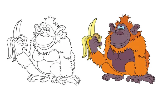 Страницы Детей Забавными Животными Обезьяна Бананом — стоковый вектор