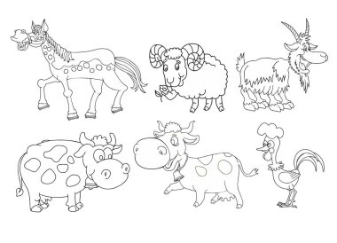 komik hayvanlar ile çocuklar için siyah beyaz sayfalar,