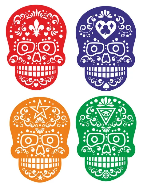 Set Calavera Azúcar Mexicana Camisetas Diseño Vintage — Archivo Imágenes Vectoriales