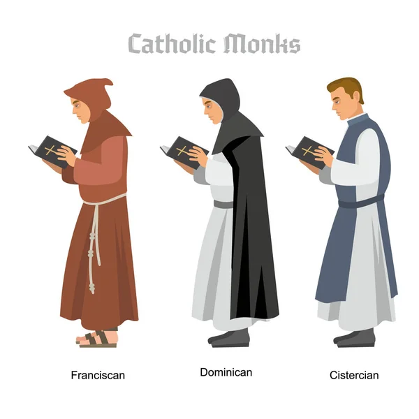 Monjes Católicos Con Libro — Vector de stock