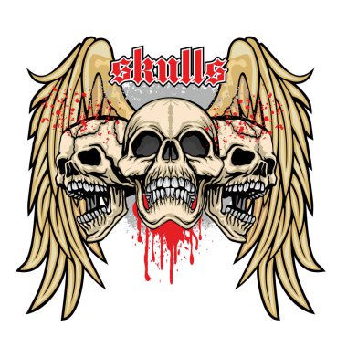 Kafatası ve kanatlı gotik tabela, grunge vintage tasarım tişörtler