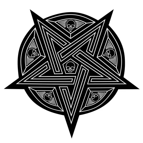 Gothic Schild Mit Pentagramm Und Totenkopf Grunge Vintage Design Shirts — Stockvektor