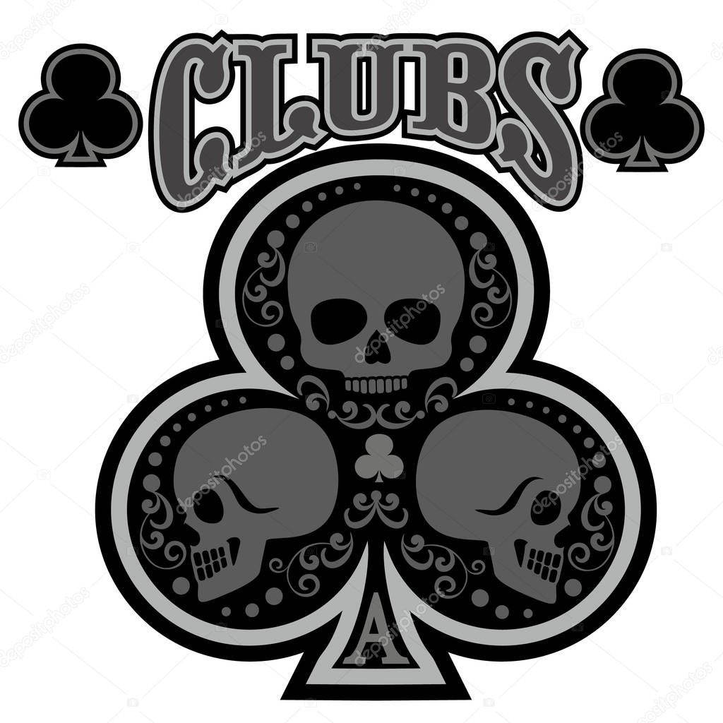 ace of clubs with skull, grunge vintage design t shirts