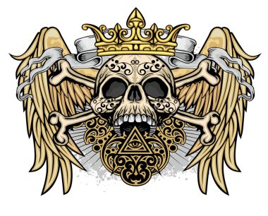 Kafatası ile Gotik işareti, ve kanatları grunge vintage tasarım t shirt