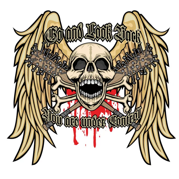 Kafatası ile Gotik işareti, ve kanatları grunge vintage tasarım t shirt