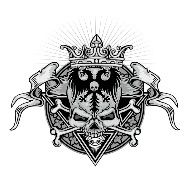 Signe Gothique Avec Crâne Aigle Héraldique Shirts Design Vintage Grunge — Image vectorielle