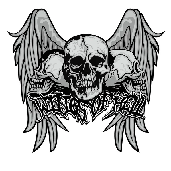 Signo Gótico Con Cráneo Alas Camisetas Diseño Vintage Grunge — Vector de stock