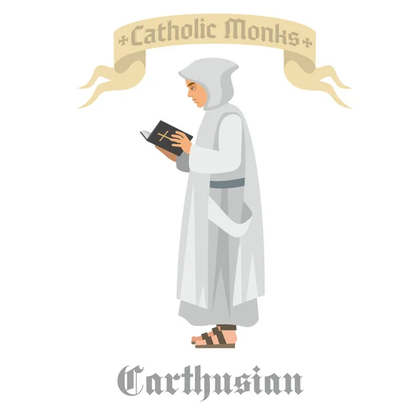 Catholic Monk Robe Prayer Book — Stock Vector