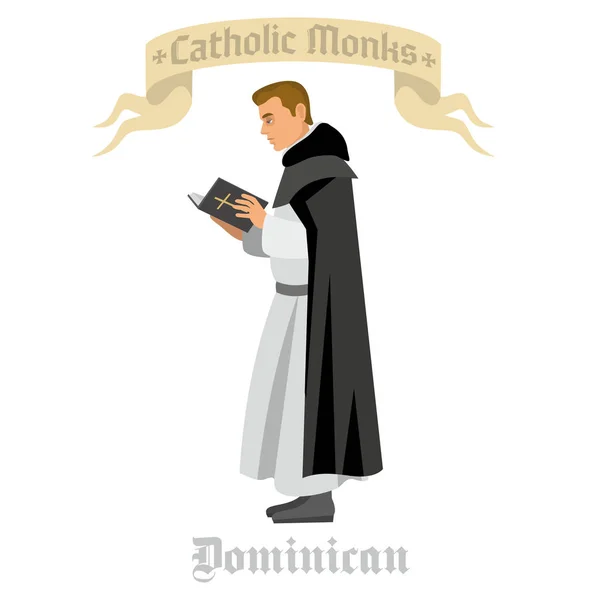 Monje Católico Bata Con Libro Oraciones — Vector de stock