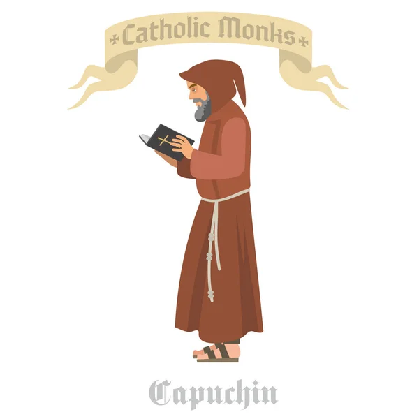 Katholieke Monnik Gewaad Met Gebed Boek — Stockvector