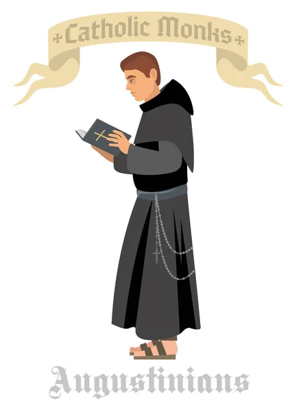 Catholic Monk Robe Prayer Book — Stock Vector