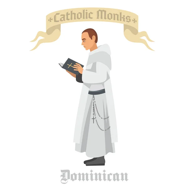 Католический Монах Халате Молитвенником — стоковый вектор