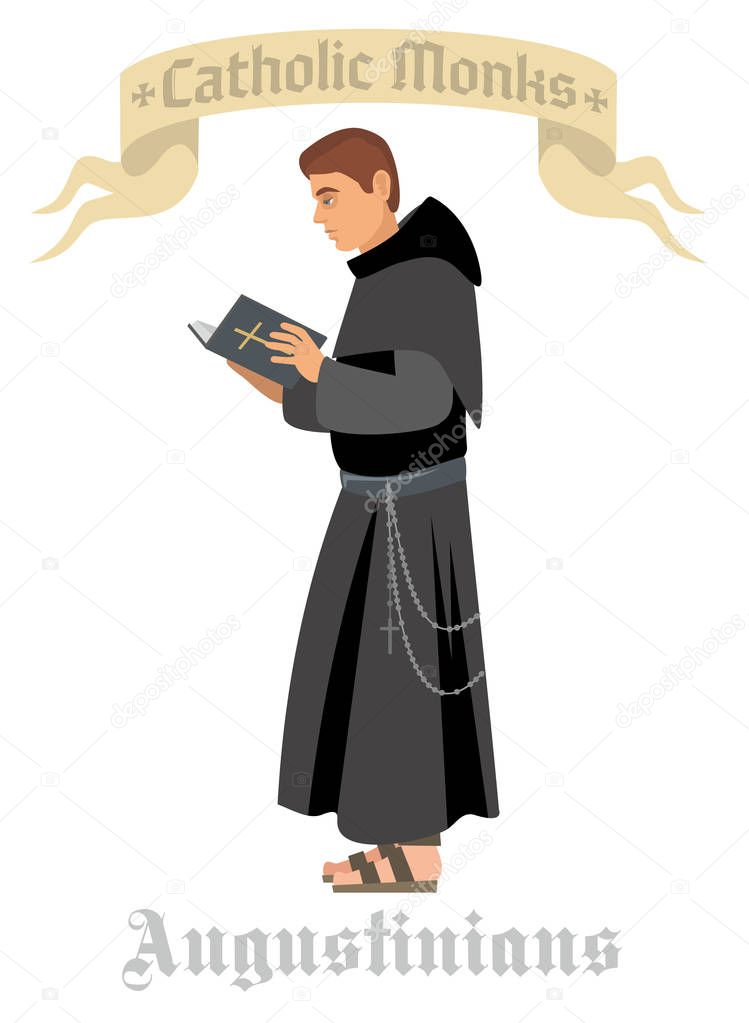 catholic monk in robe with prayer book