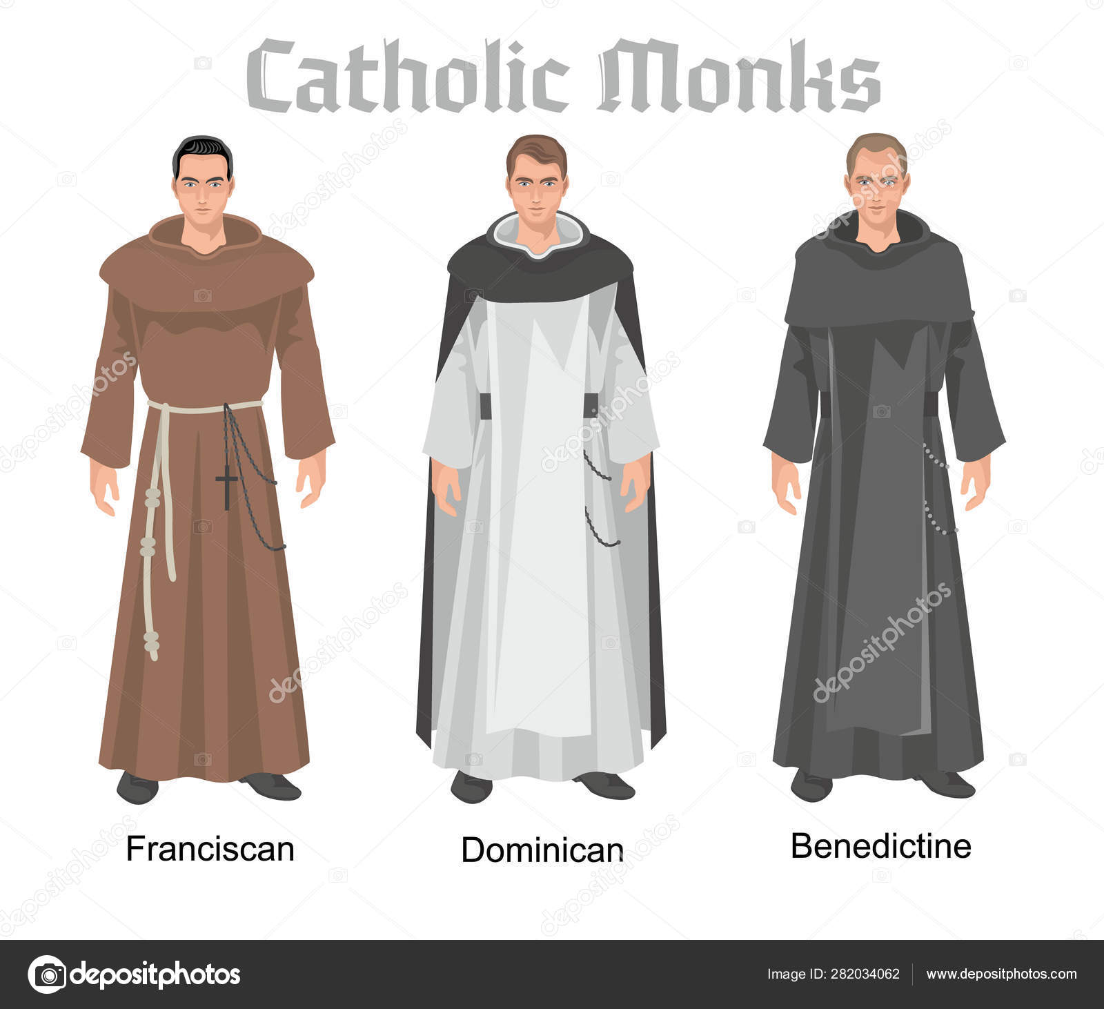 Flat Catholic Monks Robes Stock Vector C Amid999 282034062