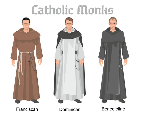 Platte Katholieke Monniken Gewaden — Stockvector