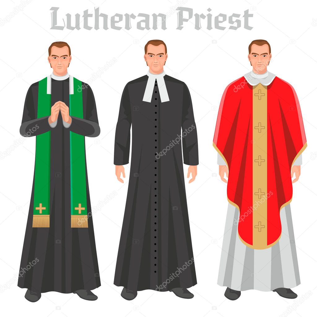 Lutheran priest in vestment, flat illustration