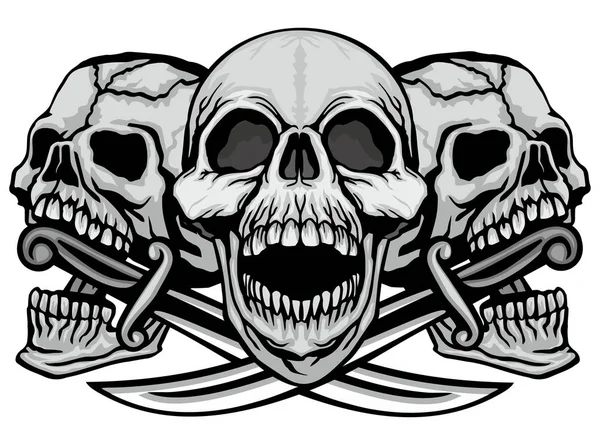 海盗标志与头骨和剑 笨手笨手笨的复古设计T恤 — 图库矢量图片
