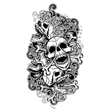 kafatası ve vintage desenli dövme kolu