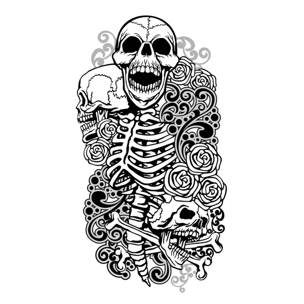 kafatası ve vintage desenli dövme kolu