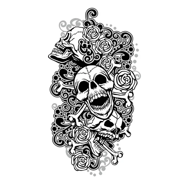 Manga Del Tatuaje Con Calavera Patrón Vintage — Archivo Imágenes Vectoriales