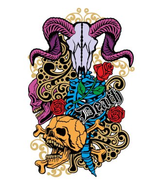 Kafatası ile gotik tabela, grunge vintage tasarım tişörtler