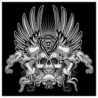 Kafatası ile gotik tabela, grunge vintage tasarım tişörtler