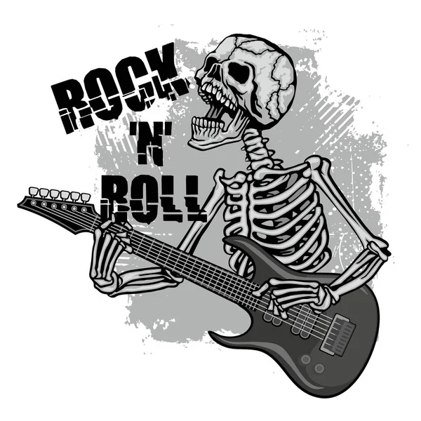 Rock Music Sign Skull Guitar Grunge Vintage Design Shirts — Stock Vector