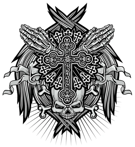 Gothic Schild Mit Totenkopf Und Kreuz Grunge Vintage Design Shirts — Stockvektor