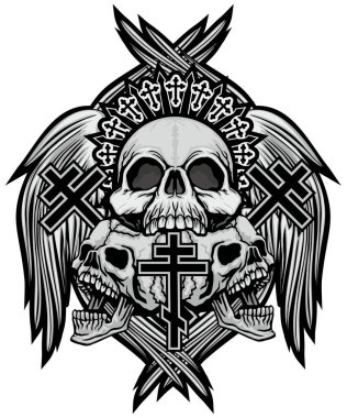 Haçlı kafatası ile gotik tabela, grunge vintage tasarım tişörtler