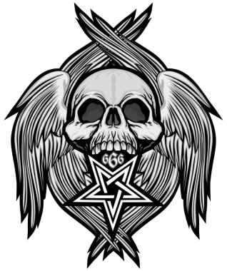 Kafatası ve kanatlı gotik tabela, grunge vintage tasarım tişörtler