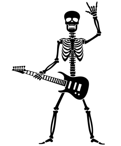 Vetor Ícone Plana Esqueleto Com Guitarra Estêncil —  Vetores de Stock