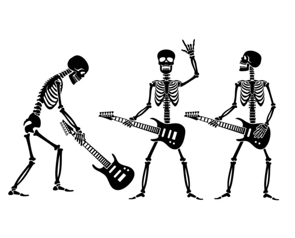 Set Icône Vectorielle Plate Squelette Avec Guitare Pochoir — Image vectorielle