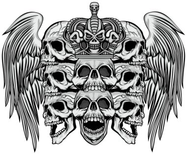 Kafatası ve kanatlı gotik tabela, grunge vintage tasarım tişört