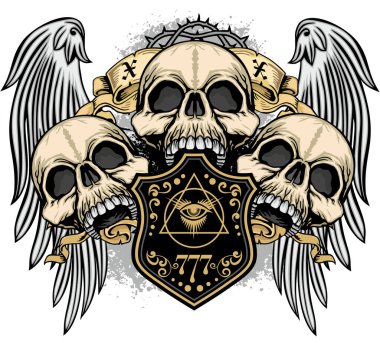 Kovboyların kafatası şapka ve silahlarla, grunge vintage tasarım tişörtler