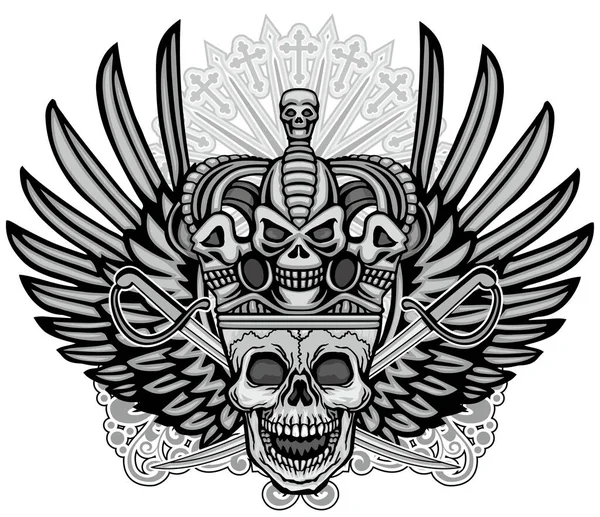 Signo Gótico Con Cráneo Alas Camisetas Diseño Vintage Grunge — Archivo Imágenes Vectoriales
