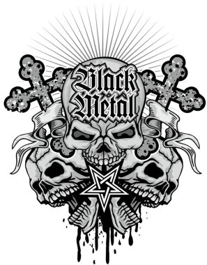 Kafatası ve haç ile gotik tabela, grunge vintage tasarım tişörtler