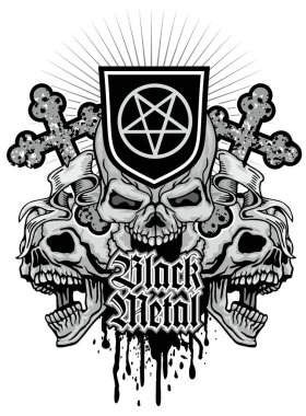 Kafatası ve haç ile gotik tabela, grunge vintage tasarım tişörtler