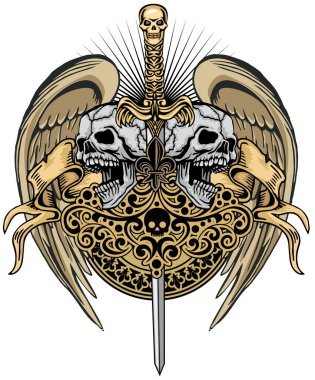 Kafatası ile gotik tabela, grunge vintage tasarım tişörtler