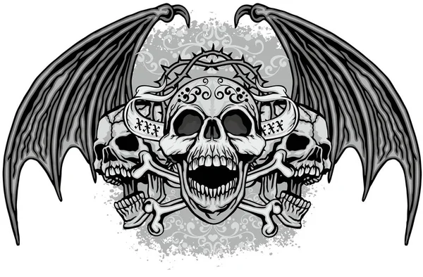 Panneau Gothique Avec Crâne Ailes Shirts Design Vintage Grunge — Image vectorielle
