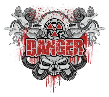 Kıyametten sonraki kafatası gaz maskeli, grunge marka tişörtler.