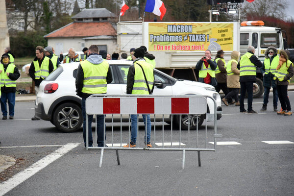 Fontainebleau, France - Demonstration of yellow vest in the street